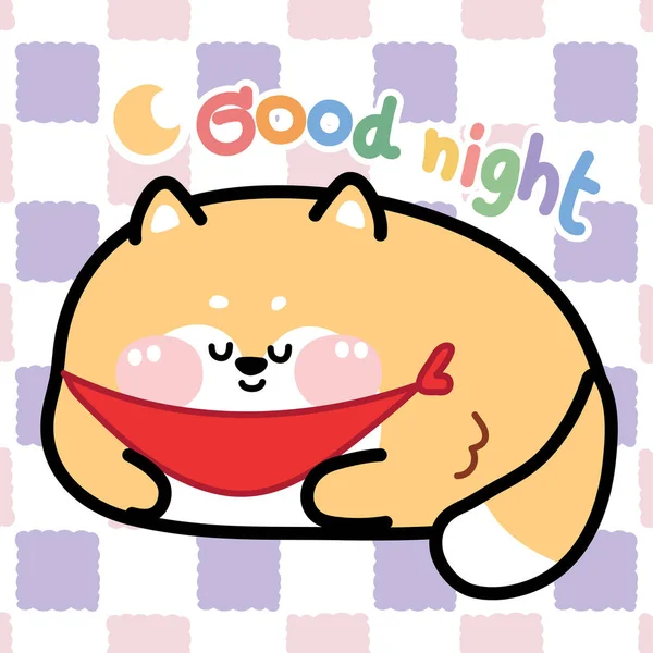 Bonito Gordinho Shiba Inu Cão Dormindo Cartoon Good Texto Noite —  Vetores de Stock