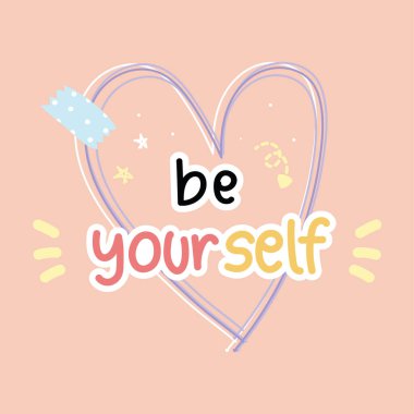 Pastel arka planda kalp ellerinle yazılmış şirin bir metin. Çizgi film tasarımı. Kawai Vector. Görüntü.