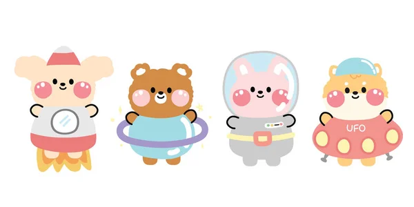 Set Cute Animal Galaxy Costume Concept Cartoon Character Design Kid — Stock Vector