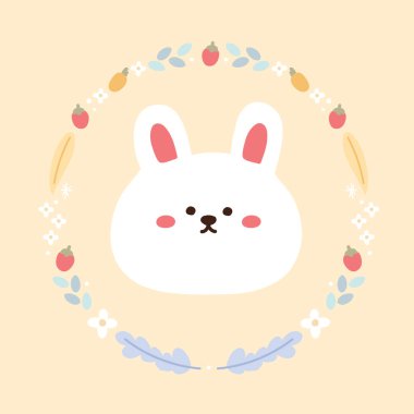 Çiçek elli şirin tavşan surat. Pastel renk. Logo. Görüntü..