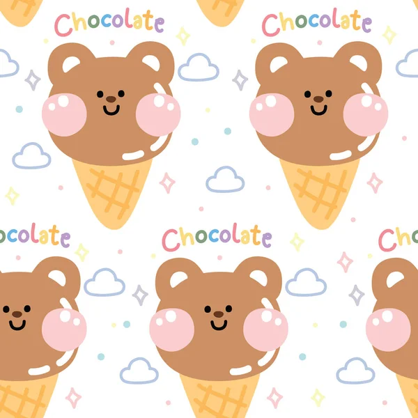 Бесшовный Рисунок Милый Шоколадное Мороженое Плюшевое Лицо Медвежонка Cartoon Dessert — стоковый вектор