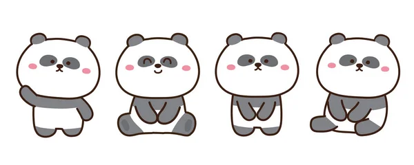 귀여운 Animals Character Design Chinese Panda Kid Graphic Collection Isolated — 스톡 벡터