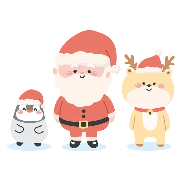 Kerst Template Kerstman Rendieren Pinguïn Cartoon Witte Achtergrond Dier Karakter — Stockvector