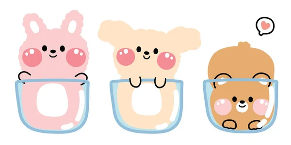 백그라운드 Rabbit Dog Bear Hand Drawn Character Design Kawaii Vector — 스톡 벡터