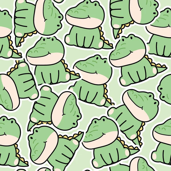 Padrão Sem Costura Crocodilo Bonito Sentar Fundo Verde Character Design —  Vetores de Stock