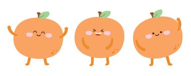 Meyve kavramı. Beyaz zemin üzerine çizilmiş şirin turuncu el çizimi. İzole edilmiş. Kart, çıkartma, çocuk üretimi için görüntü. Karakter tasarımı. Kawaii.Isolated. İllüstrasyon..