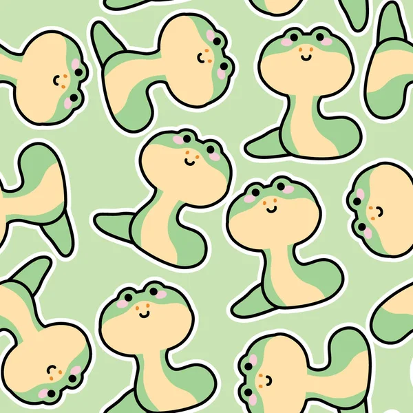 Seamless Pattern Cute Snake Green Background Wild Animal Funny Character — Wektor stockowy