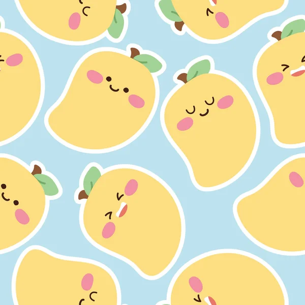 Repeat Seamless Pattern Cute Mango Cartoon Blue Background Image Wallpaper — Wektor stockowy