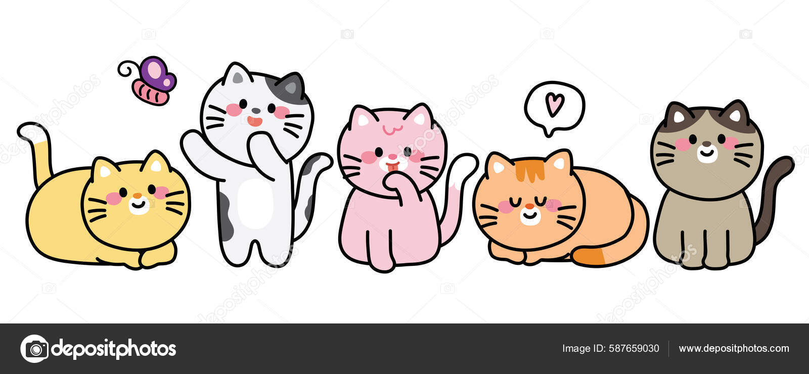 Conjunto Gato Lindo Varias Poses Dibujadas Mano Dibujos Animales Colección  Vector de stock #587659030 de ©ma_nud_sen, image size:1600x740