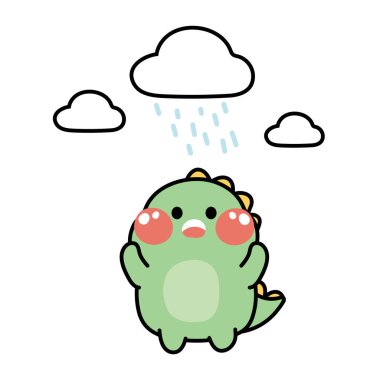 Beyaz arka planda yağmurla çizilmiş dinozor çizgi filmi el. Karakter tasarımı. İzole edilmiş..