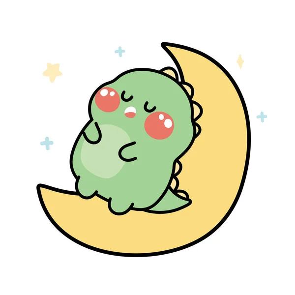 Cute Dinosaur Sleep Moon Cartoon Jurassic Animal Character Design Kid — ストックベクタ