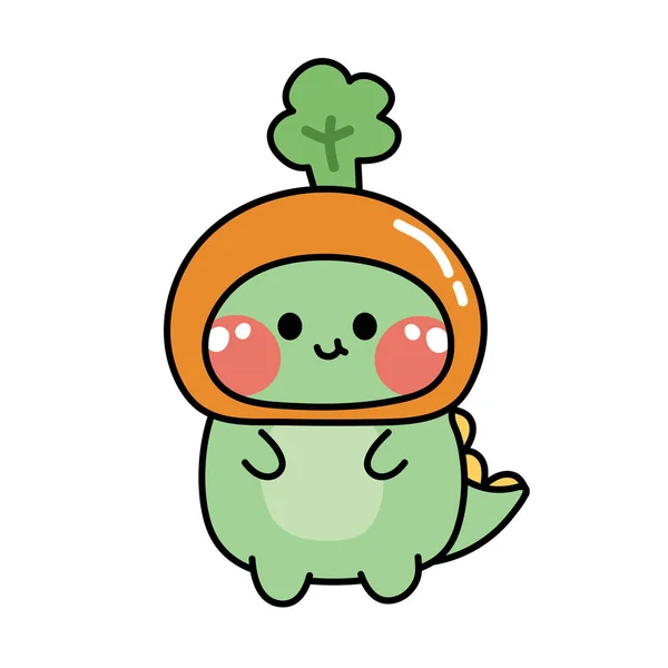 Cute Dinosaur Wear Carrot Head Mascot Cartoon Character Design Funny — Vettoriale Stock