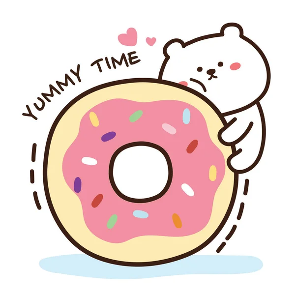 Cute White Bear Donut Cartoon White Background Character Graphic Design — Διανυσματικό Αρχείο