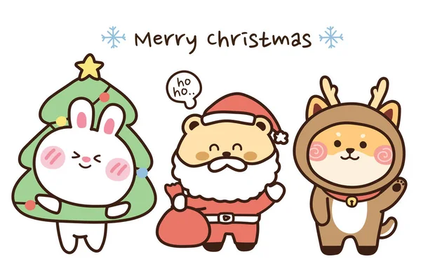 Merry Christmas Concept Animal Character Design Rabbit Bear Dog Costume — Archivo Imágenes Vectoriales
