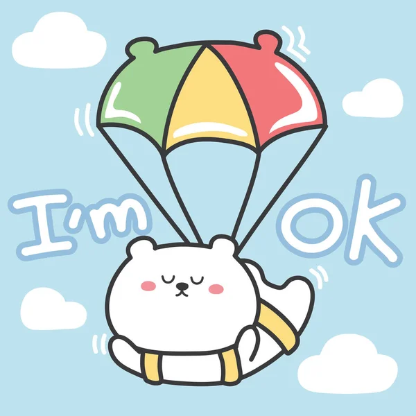Cute White Bear Make Parachute Jump Sky Background Animal Character — ストックベクタ