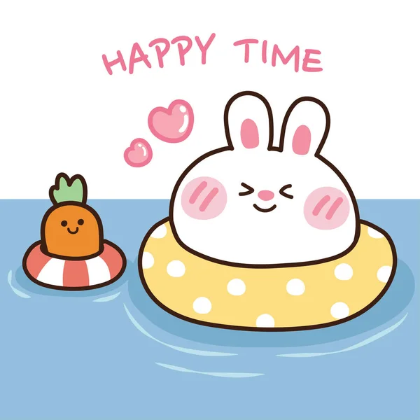 Cute Rabbit Face Swimming Ring Carrot Summer Concept Animals Cartoon - Stok Vektor