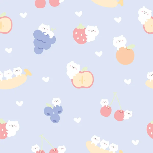 Seamless Pattern Cute Bear Fruit Animals Character Cartoon Graphic Design — 图库矢量图片