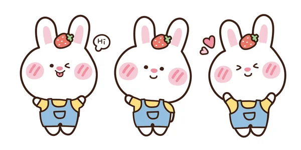 Set Rabbit Have Strawberry Head Cartoon Bunny Hand Drawn Banner — Image vectorielle