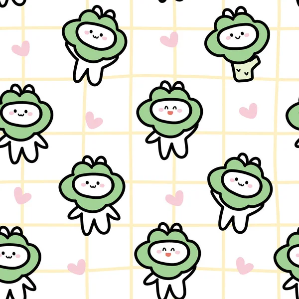 Seamless Pattern Cute Rabbit Broccoli Costume Cartoon White Background Funny — Vettoriale Stock