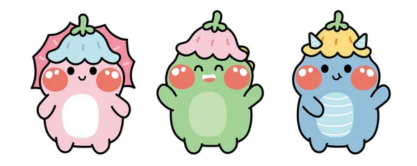 Set Cute Dinosaur Wear Flower Head Funny Cartoon Character Design — стоковый вектор