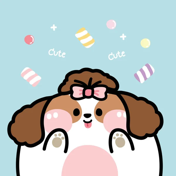 Cute Fat Dog Candy Marshmellow Blue Background Cartoon Animal Character — Stock vektor