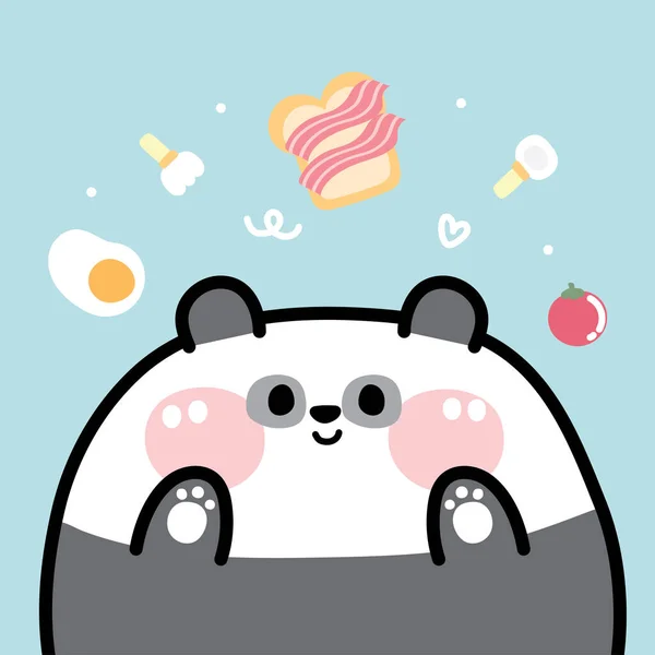 Cute Fat Panda Bear Breakfast Cartoon Chinese Zoo Egg Bacon — Stok Vektör