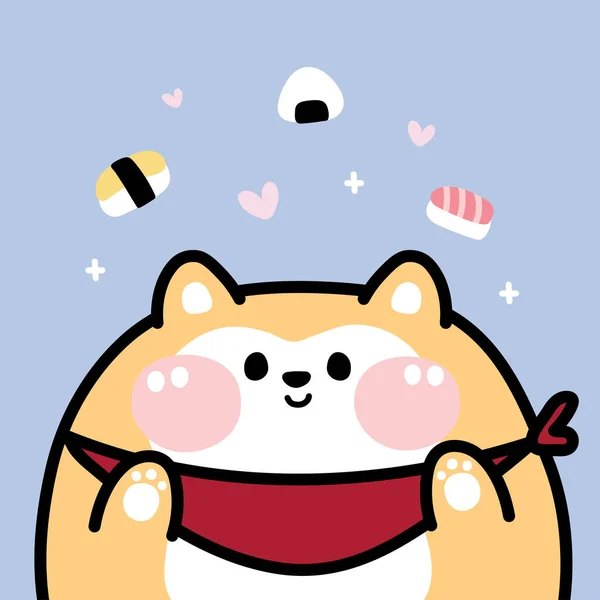 Cute Fat Shiba Inu Dog Sushi Cartoon Blue Background Japanese — ストックベクタ