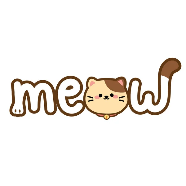 Meow Writiting Cute Word Cat Message Cartoon Animal Character Design — Wektor stockowy