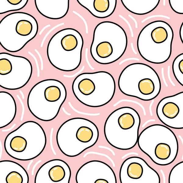 Seamless Pattern Cute Fried Egg Cartoon Pink Background Breakfast Food — Vetor de Stock
