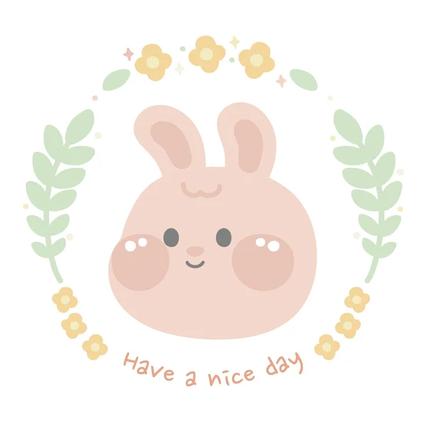 Pastel Cute Smile Rabbit Face Flower Leaf Cartoon White Background — Stockvektor