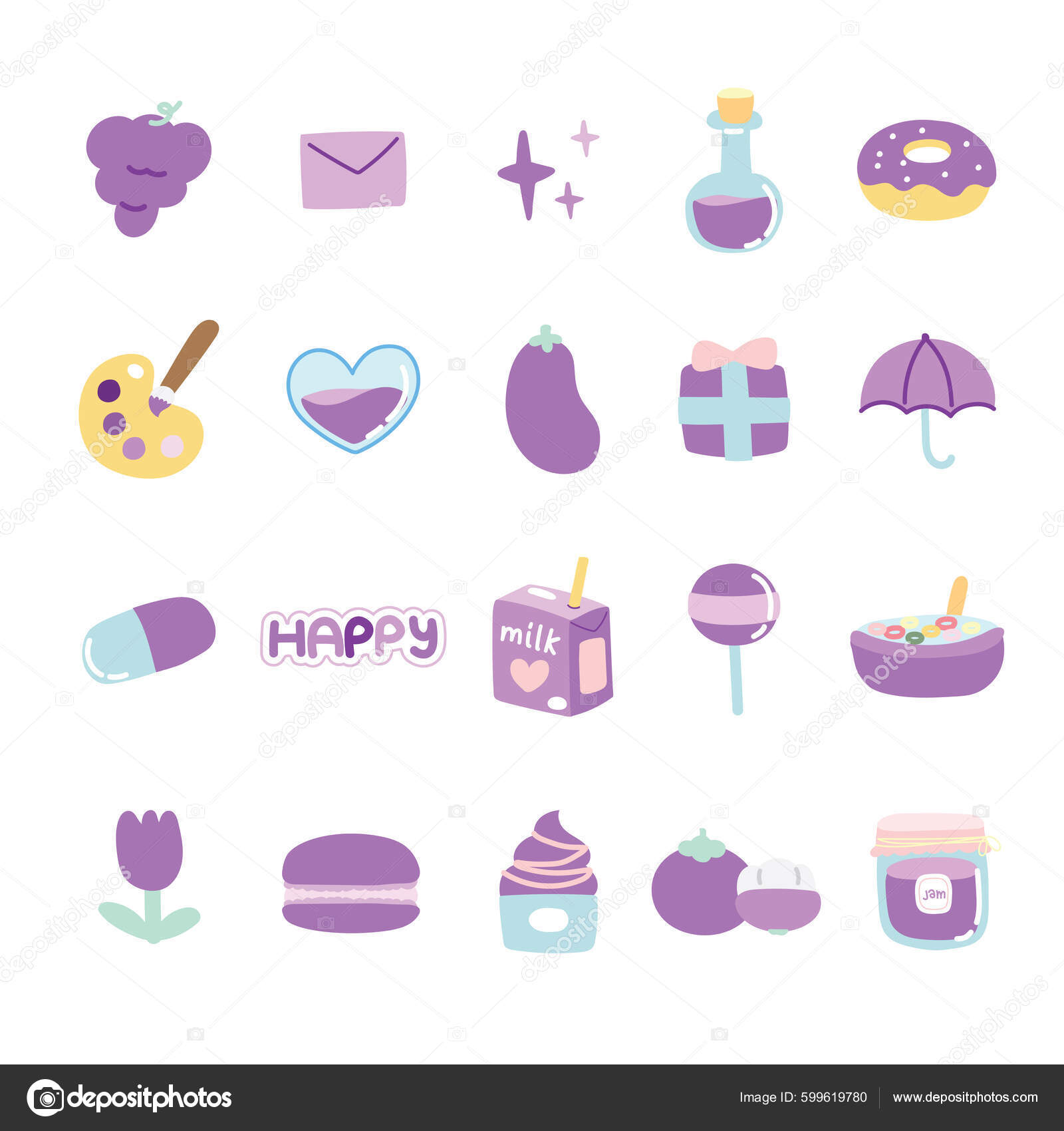 Set Cute Icon Purple Color Concept Cartoon Hand Drawn Fruit Stock Vector  Image by ©ma_nud_sen #599619780