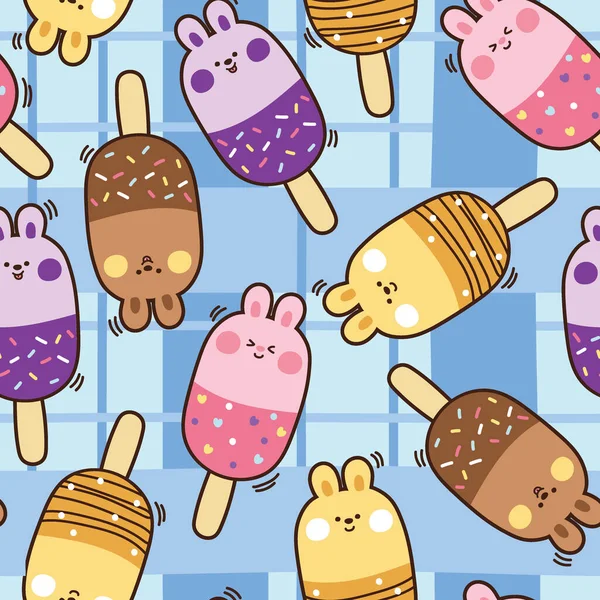 Seamless Pattern Cute Ice Cream Rabbit Shape Cartoon Background Funny — Archivo Imágenes Vectoriales