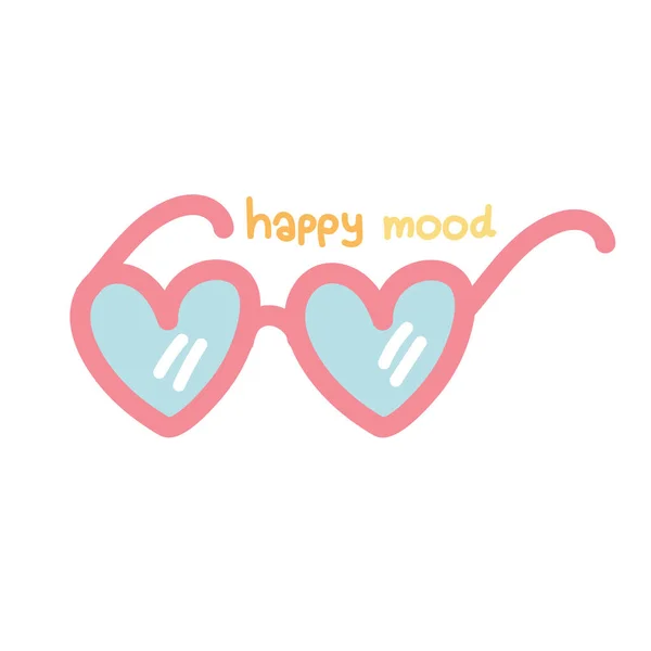Pink Glasses Heart Shape Happy Mood Text White Background Font — Vector de stock
