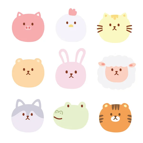 Conjunto Dibujos Animados Animales Lindo Personaje Dibujado Mano Design Pastel — Vector de stock