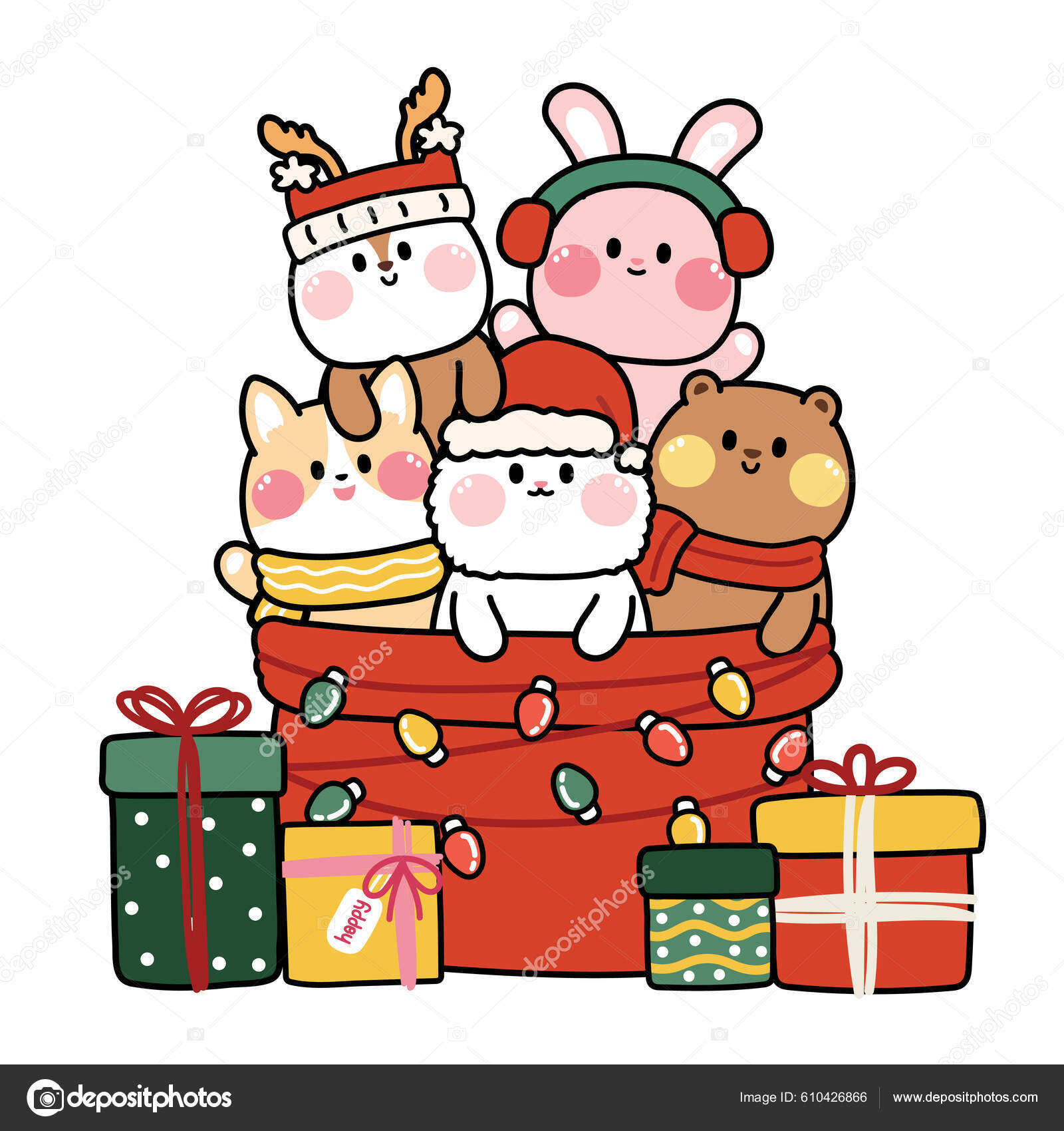 Vetores de Sinos De Kawaii Feliz Natal Sorriam Dos Desenhos