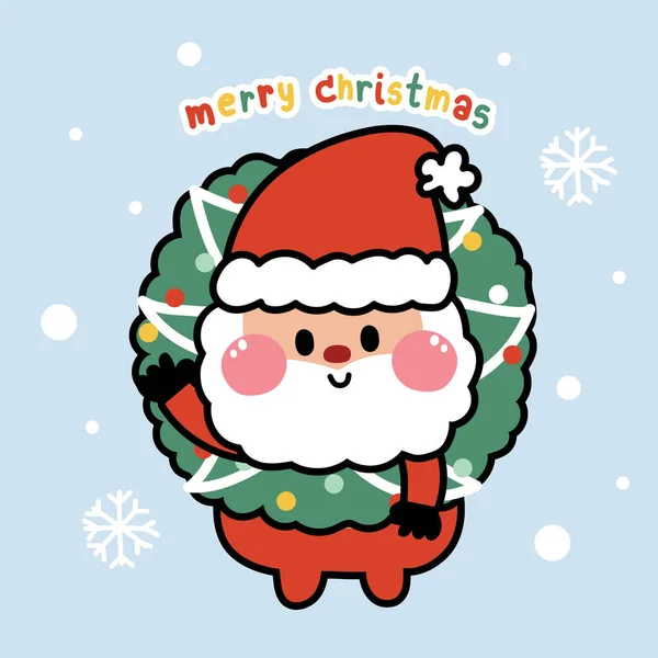 Cute Santa Claus Holly Merry Christmas Text Winter Concept Character — 스톡 벡터