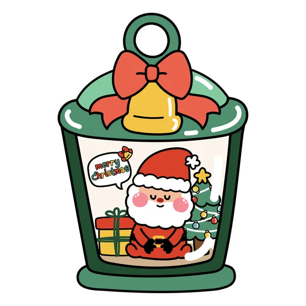 Niedliche Weihnachtsmann Sitzen Weihnachtslampe Mit Baum Und Geschenkbox Hintergrund Cartoon — Stockvektor