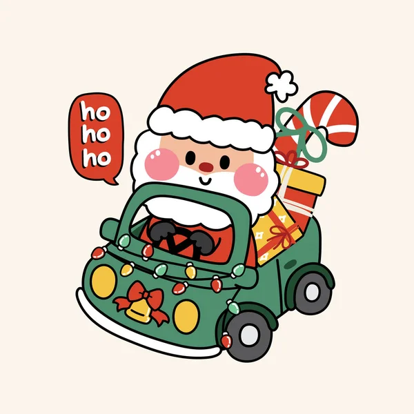 Симпатична Санта Клаус Водити Машину Різдвяною Подарунковою Коробкою — стоковий вектор