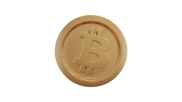 Bitcoin pièce d'or sur fond blanc avec masque alpha — Video