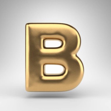 Beyaz arka planda büyük harf B. Parlak metal desenli altın 3D yazı tipi.
