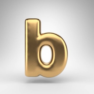 B harfi beyaz arka planda küçük harf. Parlak metal desenli altın 3D yazı tipi.