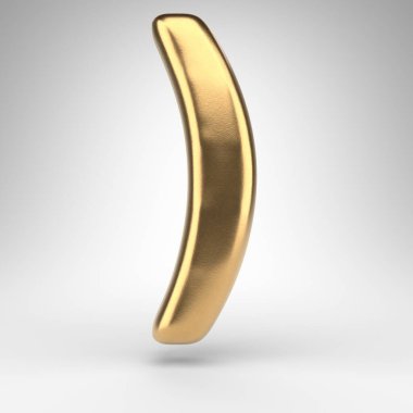 Beyaz arkaplanda sağ yuvarlak parantez sembolü. Parlak metal desenli altın 3D tabela.