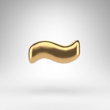 Beyaz arka planda Tilda sembolü. Parlak metal desenli altın 3D tabela.