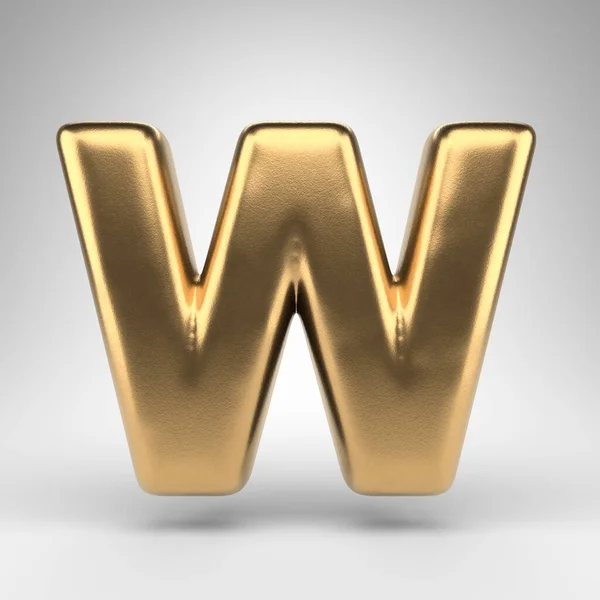 Letter W uppercase on white background. Golden 3D letter with gloss metal texture. — Foto Stock