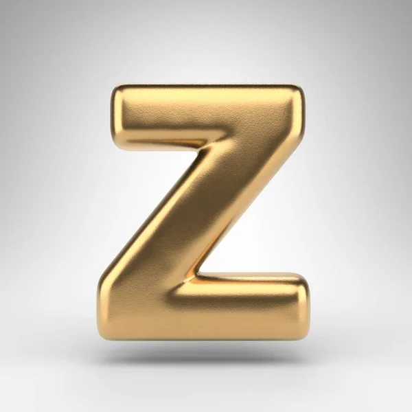 Letter Z uppercase on white background. Golden 3D letter with gloss metal texture. — Foto Stock