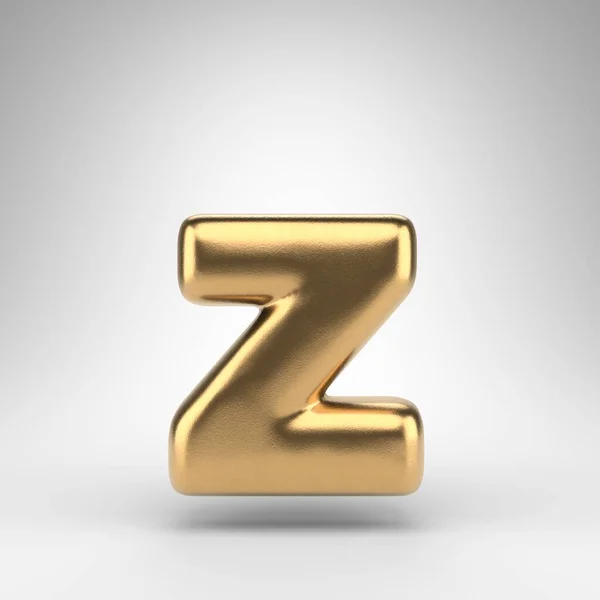 Letter Z lowercase on white background. Golden 3D letter with gloss metal texture. — Foto Stock