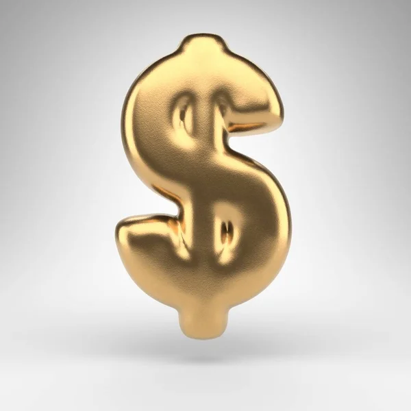 흰 배경에 달러의 상징. 반짝 이는 금속 질감을 가진 황금색 3D 사인. — 스톡 사진