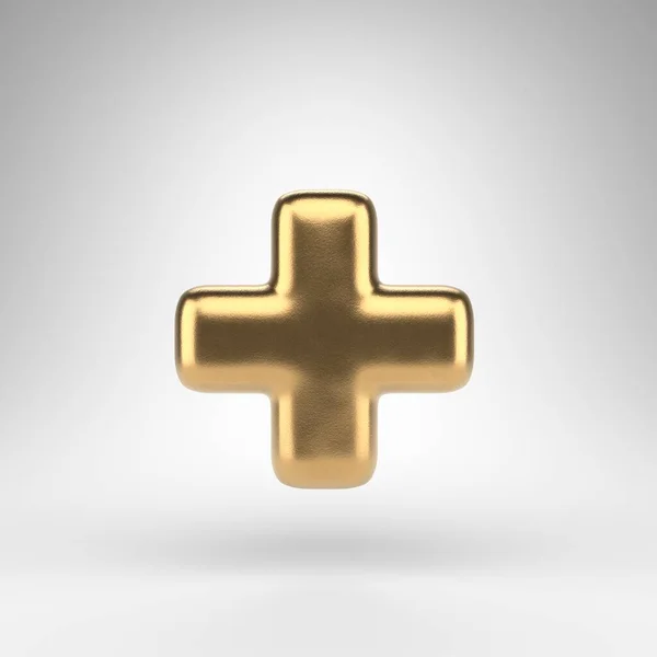白の背景にプラス記号。光沢のある金属質感の黄金の3Dサイン. — ストック写真