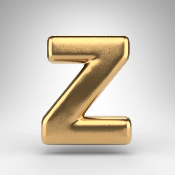 Letter Z uppercase on white background. Golden 3D letter with gloss metal texture. Stock Picture