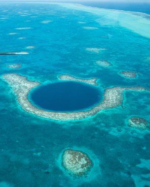 Areal footage of the Great Blue Hole in Belize  clipart